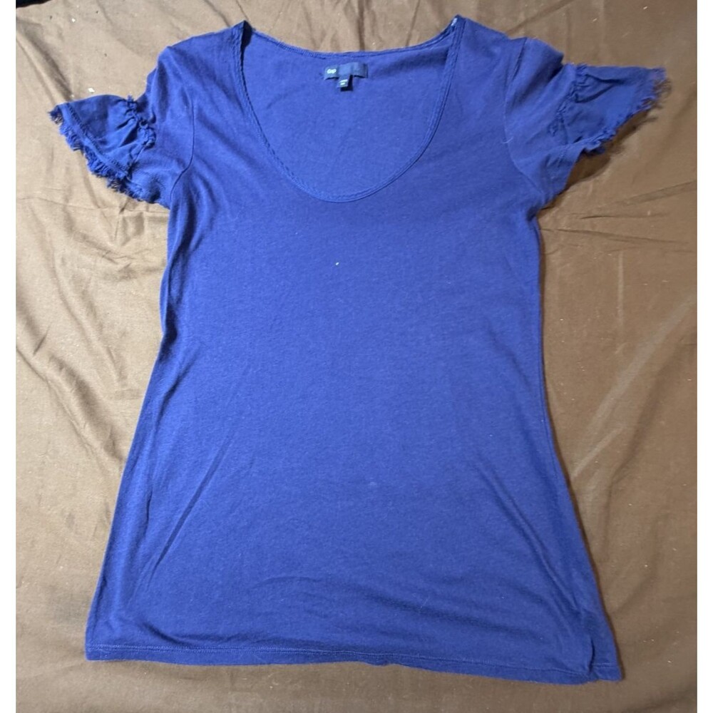 Gap Women's Blue Fitted T-Shirt Size XS Ruffle Sleeve Short Sleeve Tee